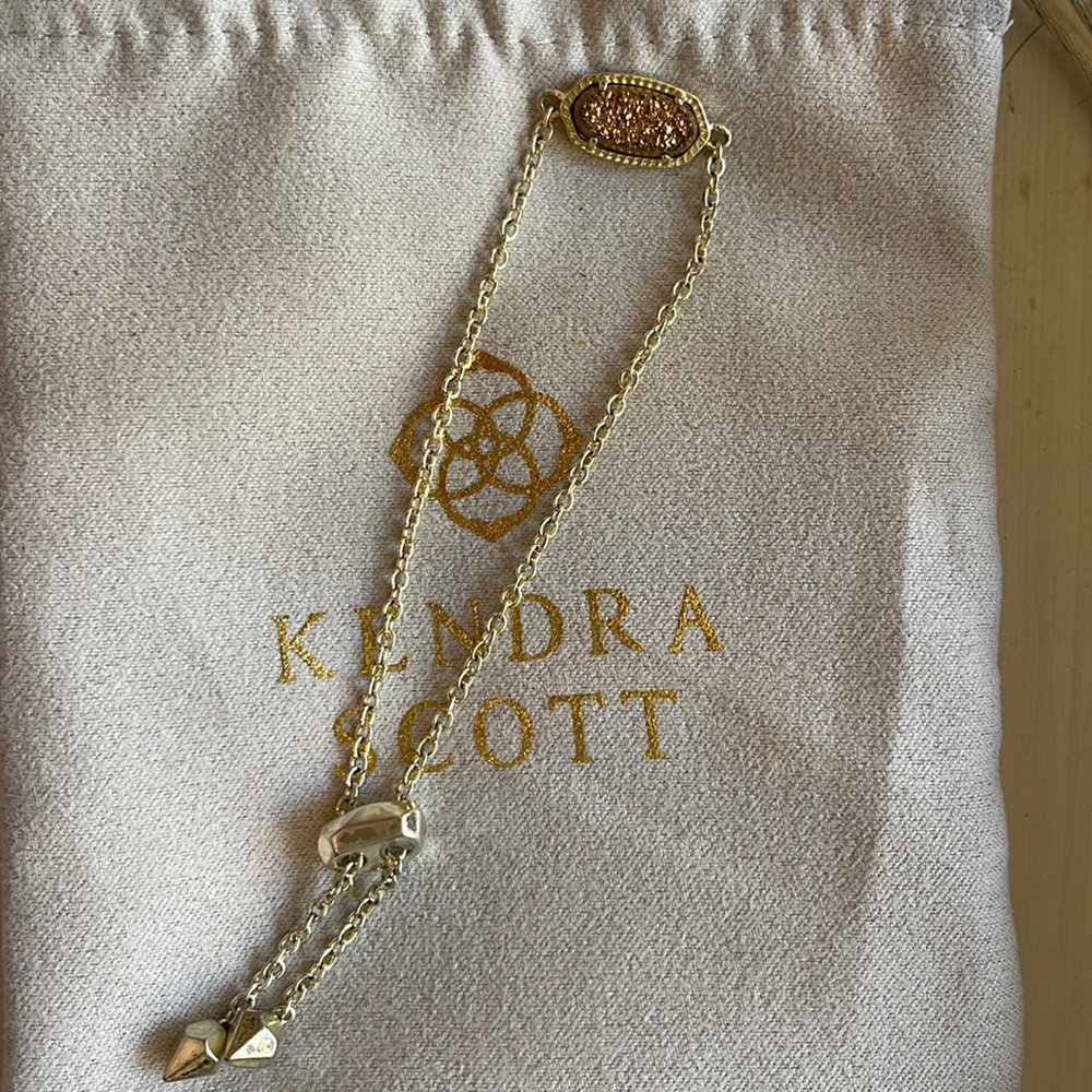 Kendra Scott Elaina gold adjustable chain bracelet rose gold Drusy Stone.